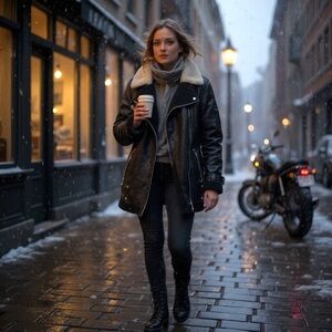 Avec Les Filles Faux shearling Vegan Leather Motorcycle Biker Jacket S